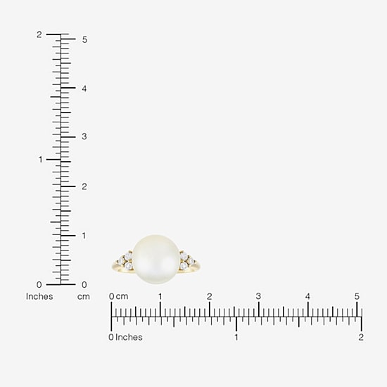 Limited Quantities! Womens 10MM White Cultured Freshwater Pearl 10K Gold Side Stone Cocktail Ring