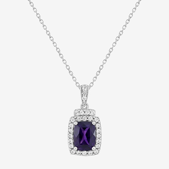 Limited Quantities! Womens Genuine Purple Amethyst Sterling Silver Cushion 18 Inch Pendant Necklace