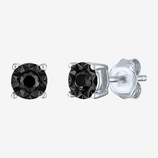 1/4 CT. T.W. Natural Black Diamond Sterling Silver Round Stud Earrings