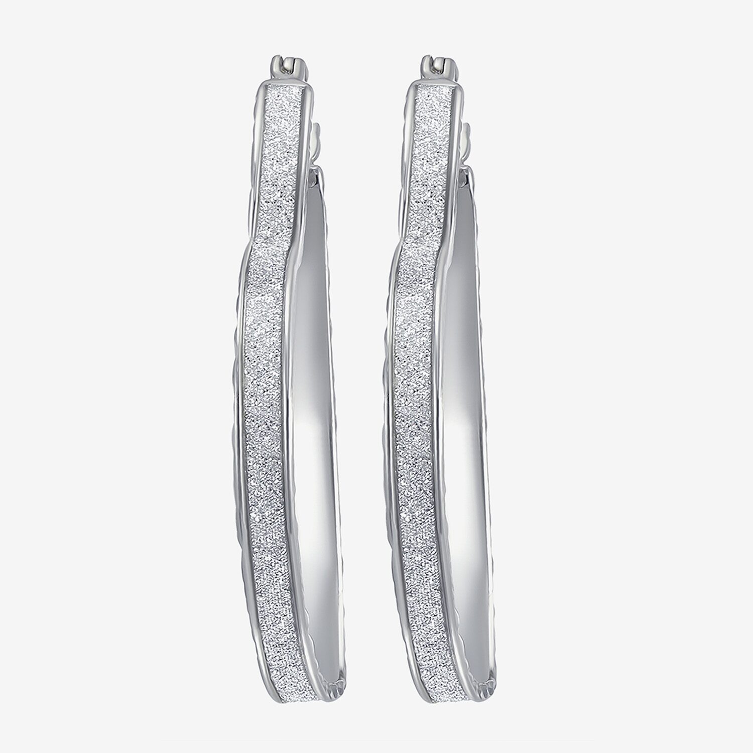 Womens Sterling Silver 35mm Heart Hoop Earrings