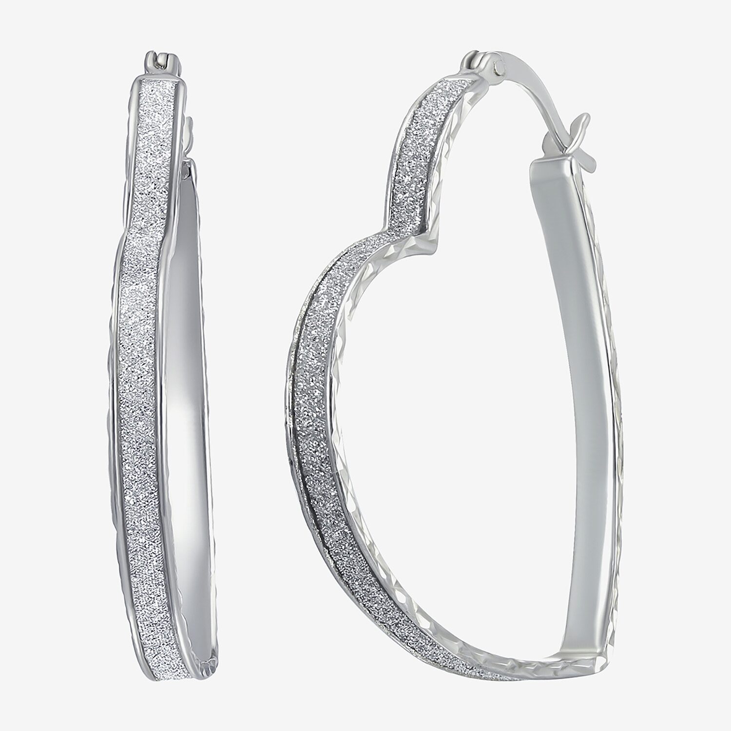 Womens Sterling Silver 35mm Heart Hoop Earrings