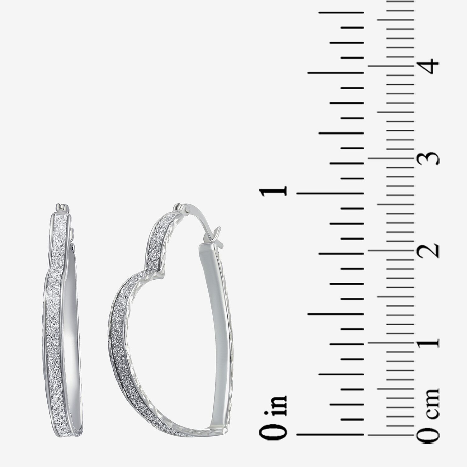 Womens Sterling Silver 35mm Heart Hoop Earrings
