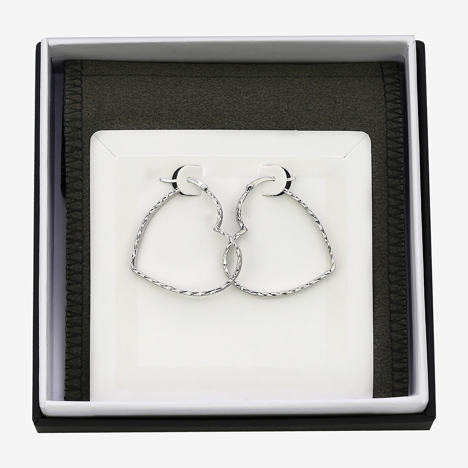 Womens Sterling Silver 35mm Heart Hoop Earrings