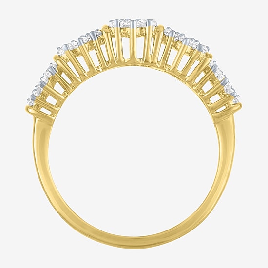 (G-H / Si2-I1) Womens 9.5MM 1 CT. T.W. Lab Grown White Diamond 14K Gold Over Silver Cluster Band