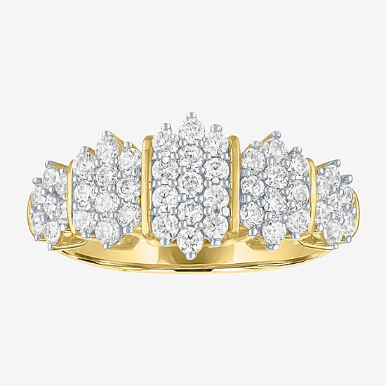 (G-H / Si2-I1) Womens 9.5MM 1 CT. T.W. Lab Grown White Diamond 14K Gold Over Silver Cluster Band