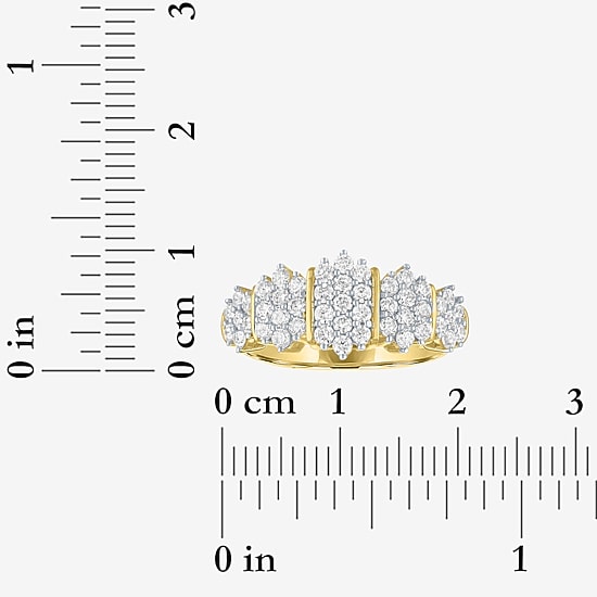 (G-H / Si2-I1) Womens 9.5MM 1 CT. T.W. Lab Grown White Diamond 14K Gold Over Silver Cluster Band