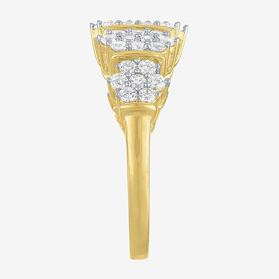 (G-H / Si2-I1) Womens 9.5MM 1 CT. T.W. Lab Grown White Diamond 14K Gold Over Silver Cluster Band