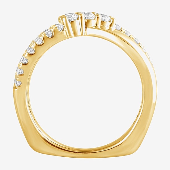 (F, Si2) Womens 1 CT. T.W. Lab Grown White Diamond 14K Gold Over Silver Crossover Cocktail Ring