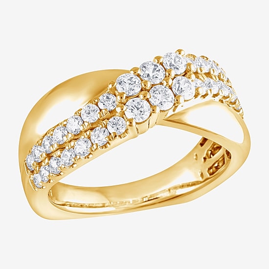 (F, Si2) Womens 1 CT. T.W. Lab Grown White Diamond 14K Gold Over Silver Crossover Cocktail Ring