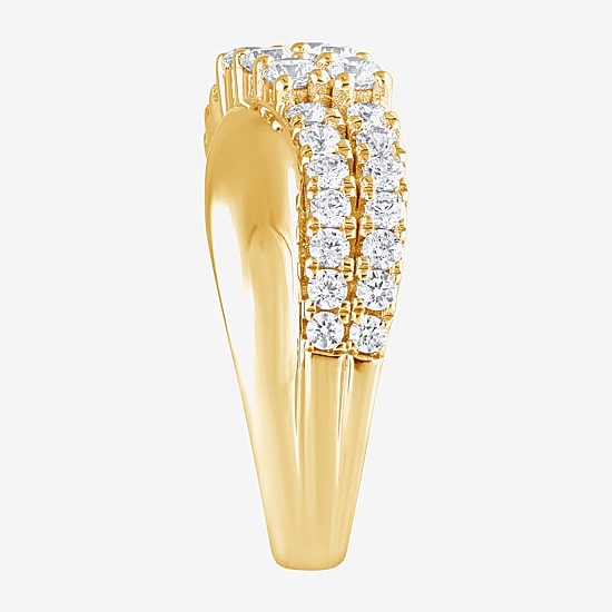 (F, Si2) Womens 1 CT. T.W. Lab Grown White Diamond 14K Gold Over Silver Crossover Cocktail Ring