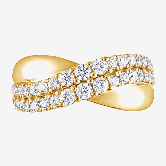 (F, Si2) Womens 1 CT. T.W. Lab Grown White Diamond 14K Gold Over Silver Crossover Cocktail Ring
