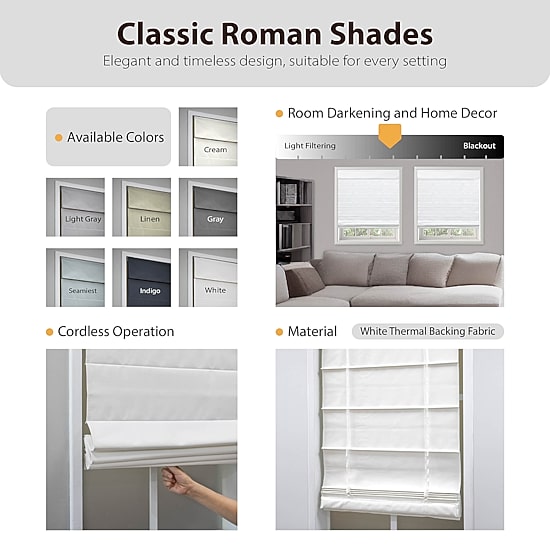 Dover Cordless Room Darkening Roman Shade