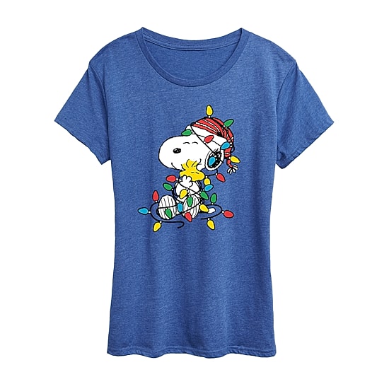 Snoopy Woodstock Christmas Womens Round Neck Short Sleeve Regular Fit Snoopy Graphic T-Shirt