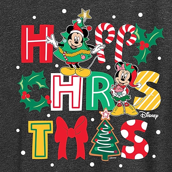 Mickey Happy Chrstms Womens Crew Neck Short Sleeve Regular Fit Mickey and Friends Graphic T-Shirt