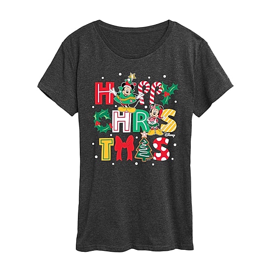 Mickey Happy Chrstms Womens Crew Neck Short Sleeve Regular Fit Mickey and Friends Graphic T-Shirt
