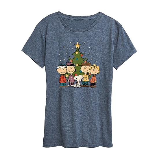 Christmas Group Womens Crew Neck Short Sleeve Regular Fit Peanuts Graphic T-Shirt