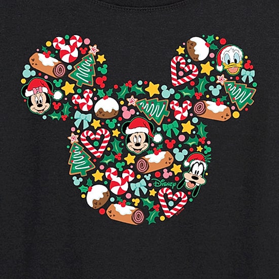 Disney Mickey Silhouette Christmas Womens Round Neck Long Sleeve Regular Fit Mickey and Friends Graphic T-Shirt