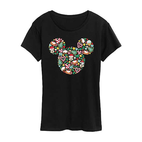 Disney Mickey Silhouette Christmas Womens Crew Neck Short Sleeve Regular Fit Mickey and Friends Graphic T-Shirt