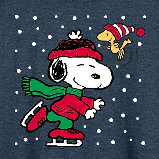 Snoopy Ice Skating Womens Round Neck Long Sleeve Regular Fit Snoopy Graphic T-Shirt