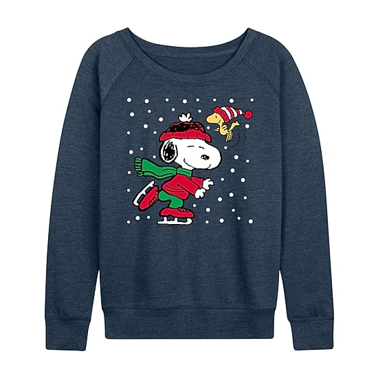 Snoopy Ice Skating Womens Round Neck Long Sleeve Regular Fit Snoopy Graphic T-Shirt