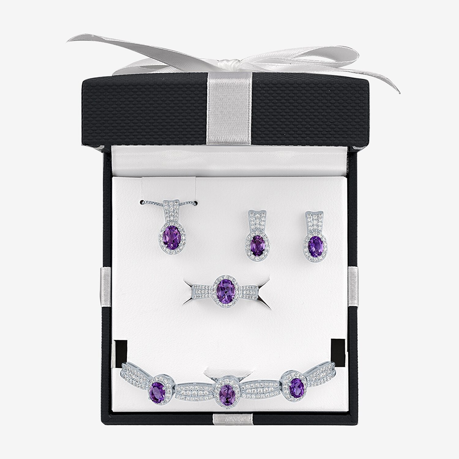 Womens Lab Created Purple Amethyst Pure Silver Over Brass Oval 4-pc. Jewelry Set