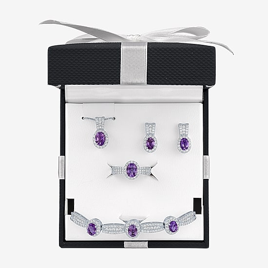 Womens Lab Created Purple Amethyst Pure Silver Over Brass Oval 4-pc. Jewelry Set