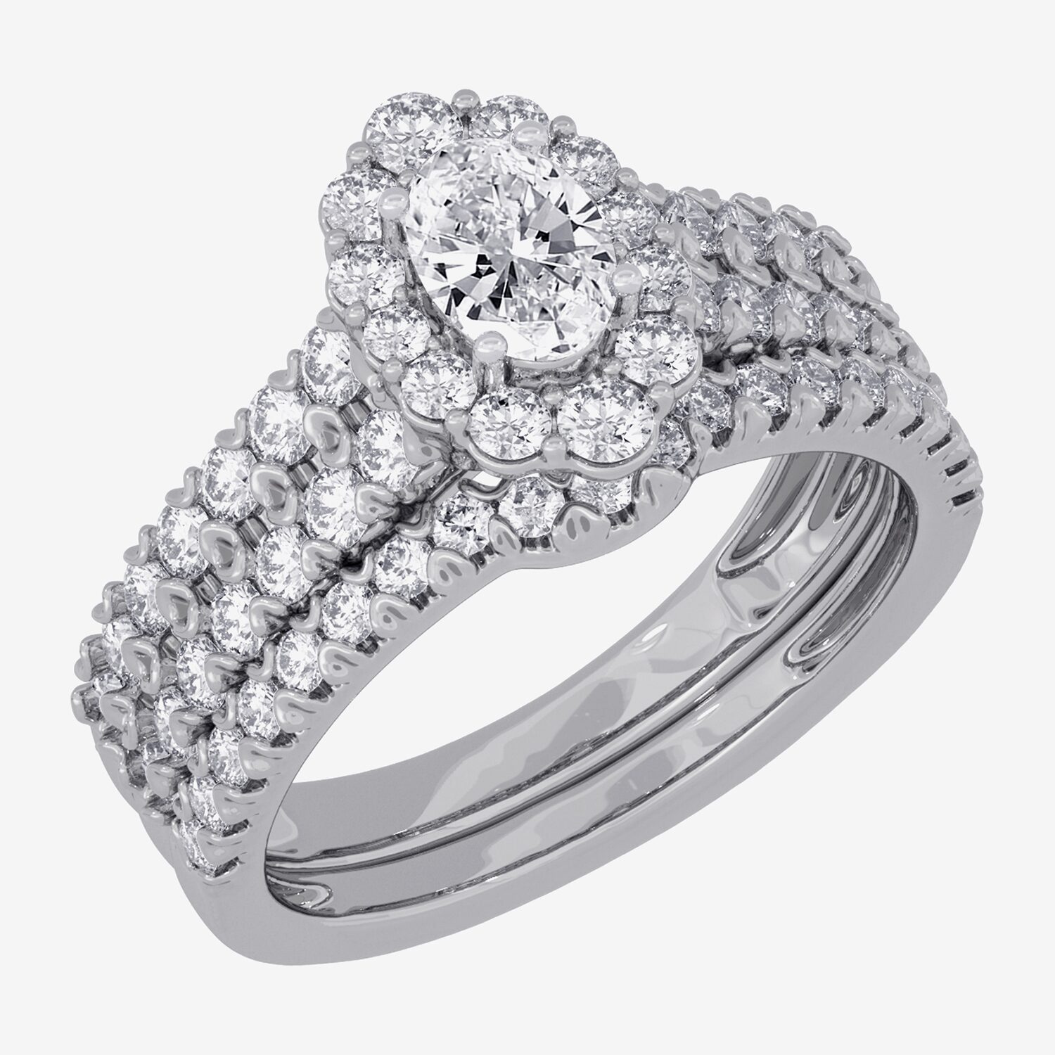 Signature By Modern Bride (H-I / Si1-Si2) Womens 1 1/ CT. T.W. Lab Grown White Diamond 10K Gold Oval Side Stone Halo Bridal Set
