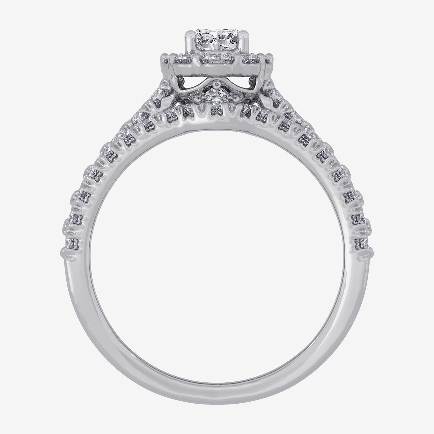 Signature By Modern Bride (H-I / Si1-Si2) Womens 1 1/ CT. T.W. Lab Grown White Diamond 10K Gold Oval Side Stone Halo Bridal Set