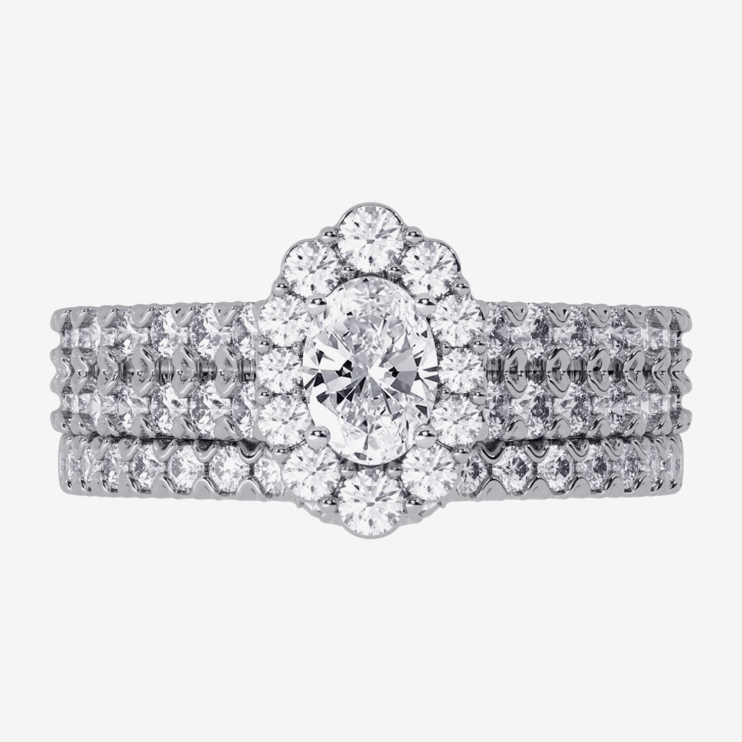 Signature By Modern Bride (H-I / Si1-Si2) Womens 1 1/ CT. T.W. Lab Grown White Diamond 10K Gold Oval Side Stone Halo Bridal Set
