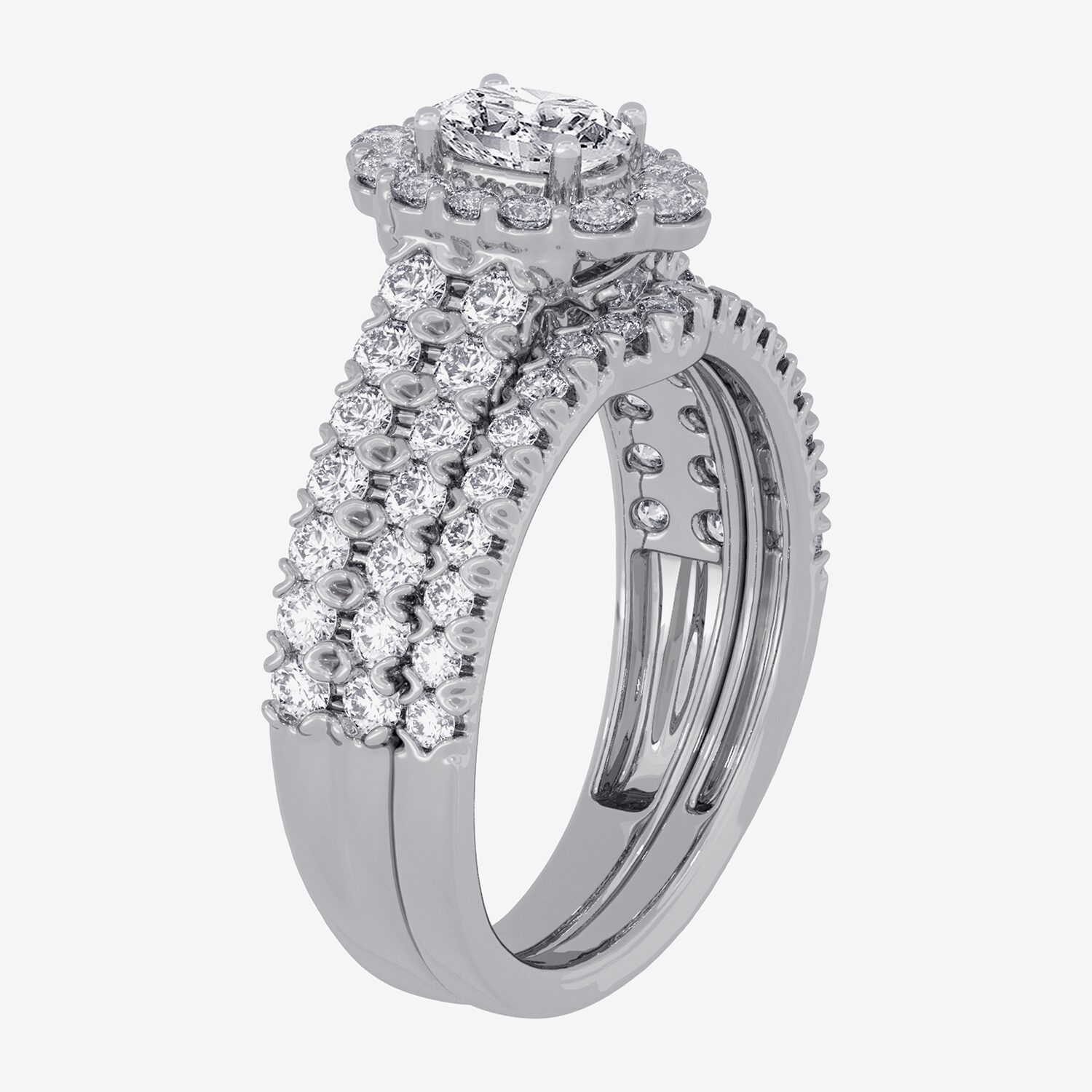 Signature By Modern Bride (H-I / Si1-Si2) Womens 1 1/ CT. T.W. Lab Grown White Diamond 10K Gold Oval Side Stone Halo Bridal Set