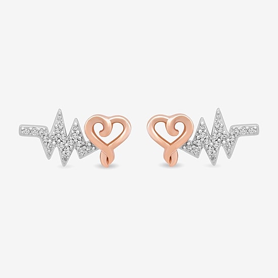 Hallmark Diamonds 1/10 CT. T.W. Natural White Diamond 14K Rose Gold Over Silver Sterling Silver 14.2mm Heart Stud Earrings