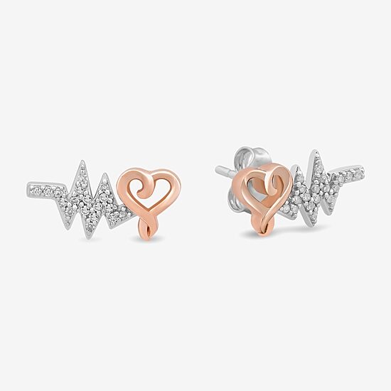 Hallmark Diamonds 1/10 CT. T.W. Natural White Diamond 14K Rose Gold Over Silver Sterling Silver 14.2mm Heart Stud Earrings