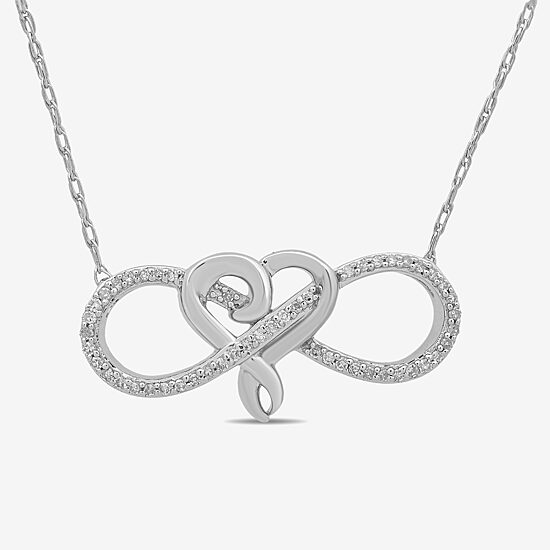 Hallmark Diamonds Womens 1/10 CT. T.W. Natural White Diamond Sterling Silver Heart Infinity 18 Inch Pendant Necklace