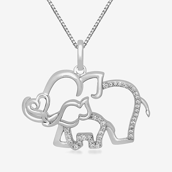 Hallmark Diamonds Mother And Baby Elephant Womens 1/10 CT. T.W. Natural White Diamond Sterling Silver Heart 18 Inch Pendant Necklace