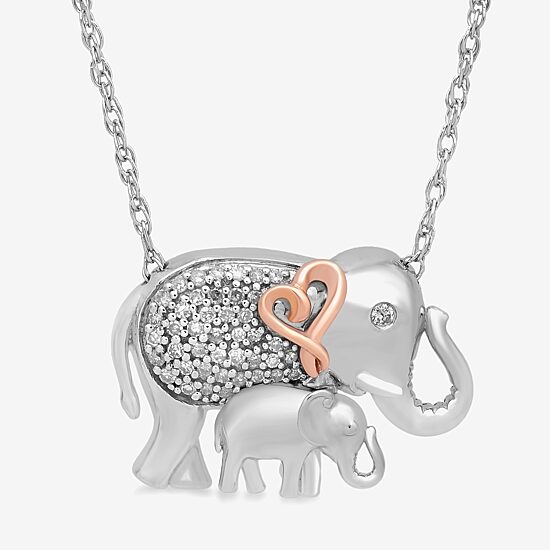 Hallmark Diamonds Mother And Baby Elephant Womens 1/8 CT. T.W. Natural White Diamond 14K Rose Gold Over Silver Sterling Silver Heart 18 Inch Pendant Necklace