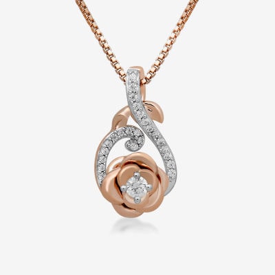 Womens 1/10 CT. T.W. Natural White Diamond 14K Rose Gold Over Silver Sterling Silver Flower Infinity 18 Inch Pendant Necklace