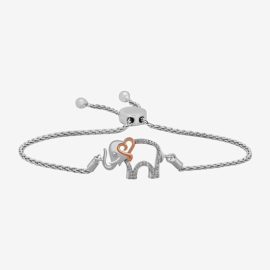 Hallmark Diamonds Elephant Womens 1/10 CT. T.W. Natural White Diamond 14K Rose Gold Over Silver Sterling Silver Heart Bolo Bracelet