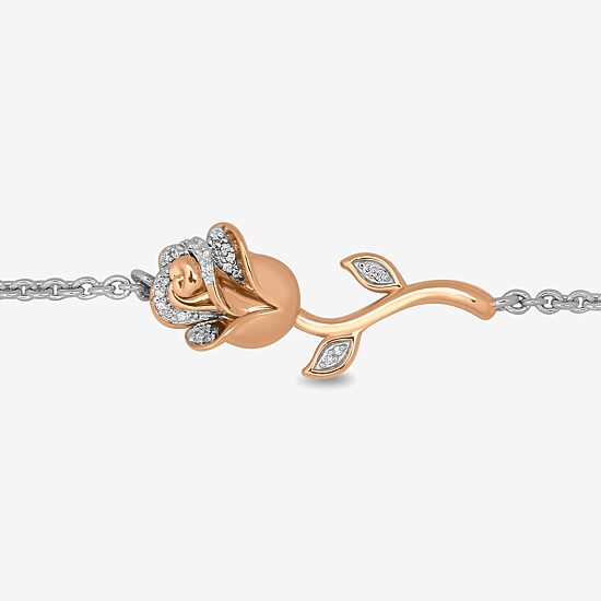 Womens 14K Rose Gold Over Silver Sterling Silver 7 Inch Flower Beauty and the Beast Belle Princess Chain Bracelet