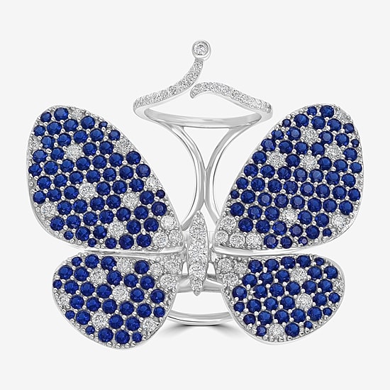 Diamonart Womens Blue Cubic Zirconia Sterling Silver Butterfly Cocktail Ring