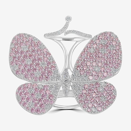 Diamonart Womens Pink Cubic Zirconia Sterling Silver Butterfly Cocktail Ring