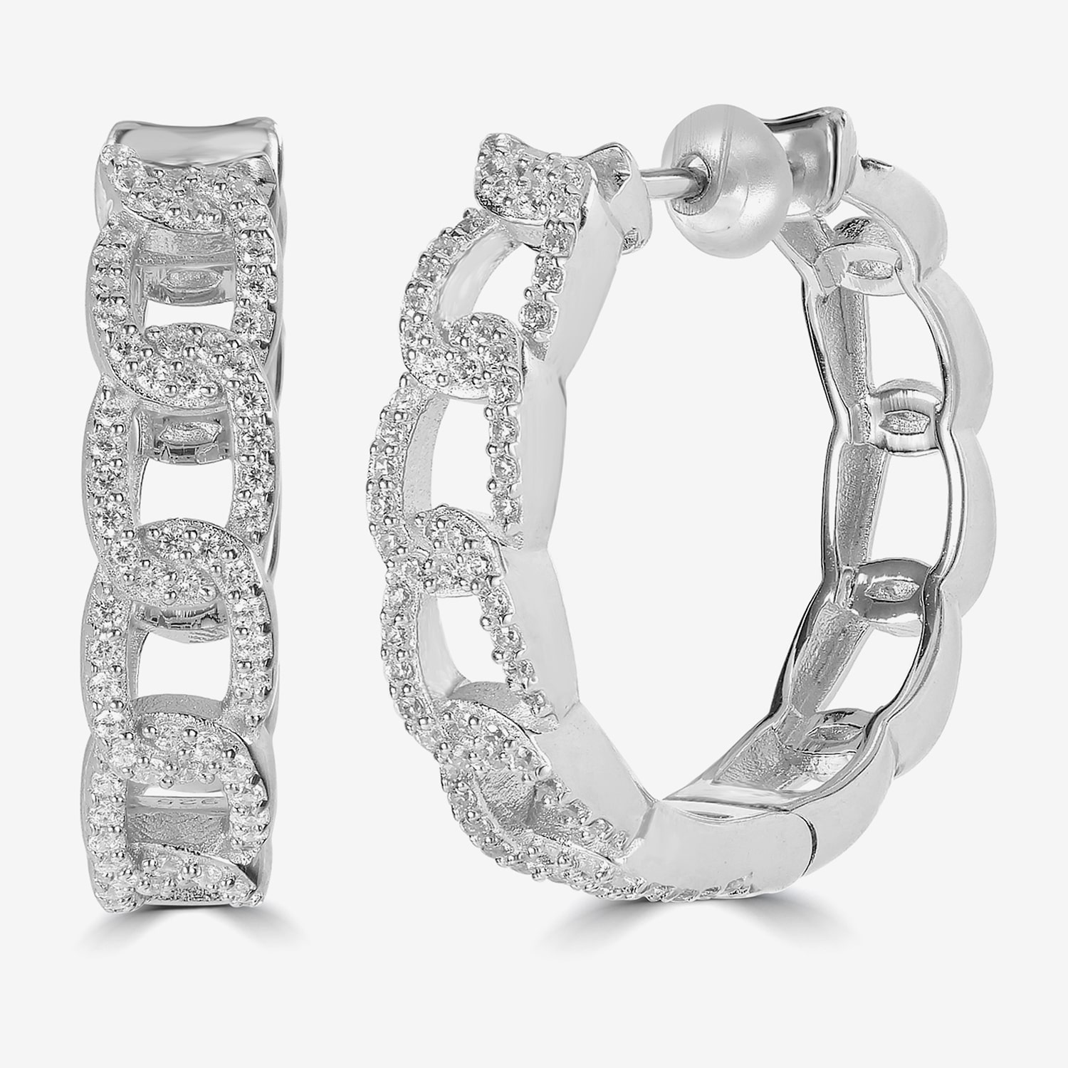 Diamonart Womens Cubic Zirconia Sterling Silver 23mm Curved Hoop Earrings