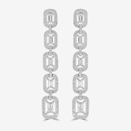 Diamonart Womens Cubic Zirconia Sterling Silver Rectangular Drop Earrings