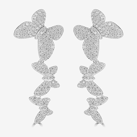 Diamonart Womens 1 1/2 CT. T.W. Cubic Zirconia Sterling Silver Butterfly Ear Climbers