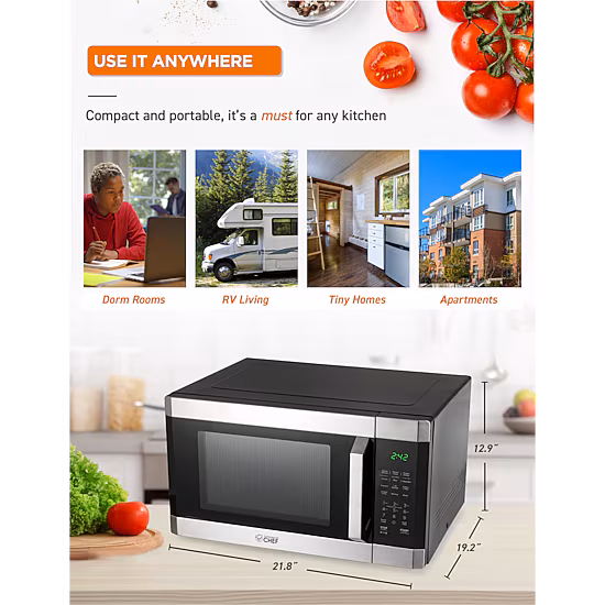 COMMERCIAL CHEF 1.6 Cu. Ft. Countertop Microwave with Touch Controls & 10 Power Levels