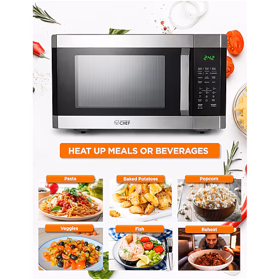 COMMERCIAL CHEF 1.6 Cu. Ft. Countertop Microwave with Touch Controls & 10 Power Levels