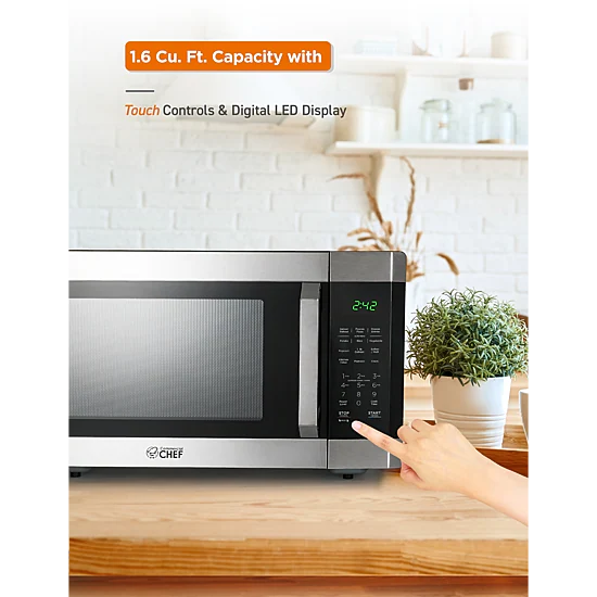 COMMERCIAL CHEF 1.6 Cu. Ft. Countertop Microwave with Touch Controls & 10 Power Levels