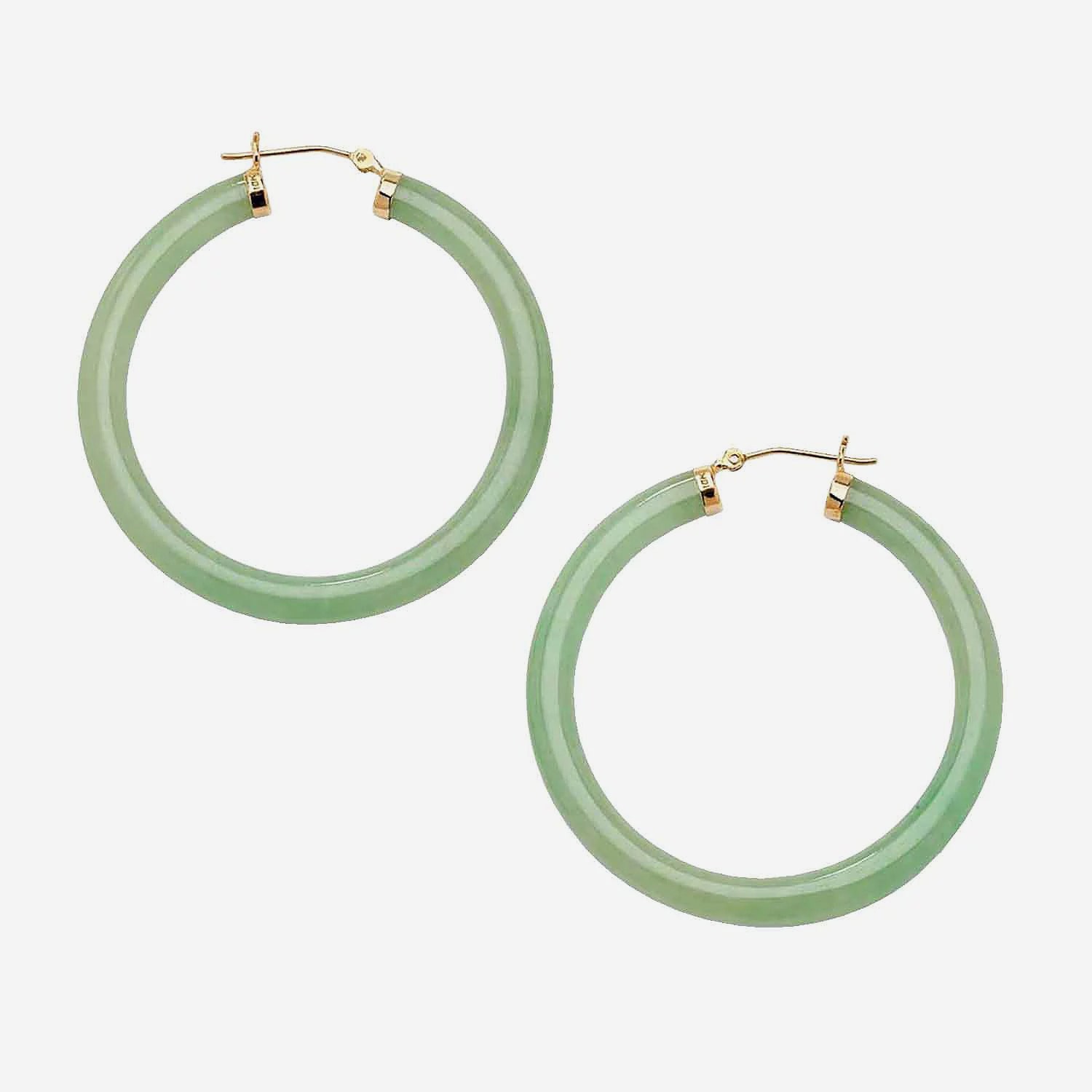 Womens Genuine Green Jade 10K Gold 45mm Hoop Earrings