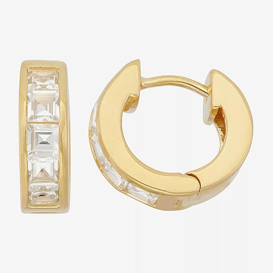 Womens Lab Created White Sapphire 14K Gold Over Silver 12mm Hoop Earrings