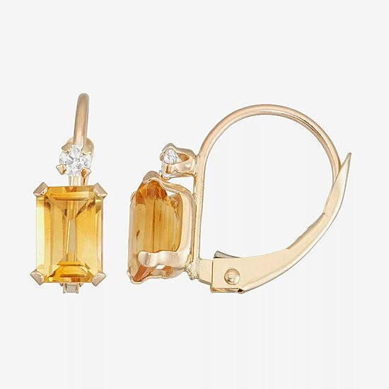 Womens Genuine Yellow Citrine 10K Gold Drop Earrings
