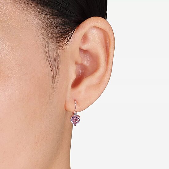 Womens Genuine Purple Amethyst 18K Rose Gold Over Silver Heart Drop Earrings